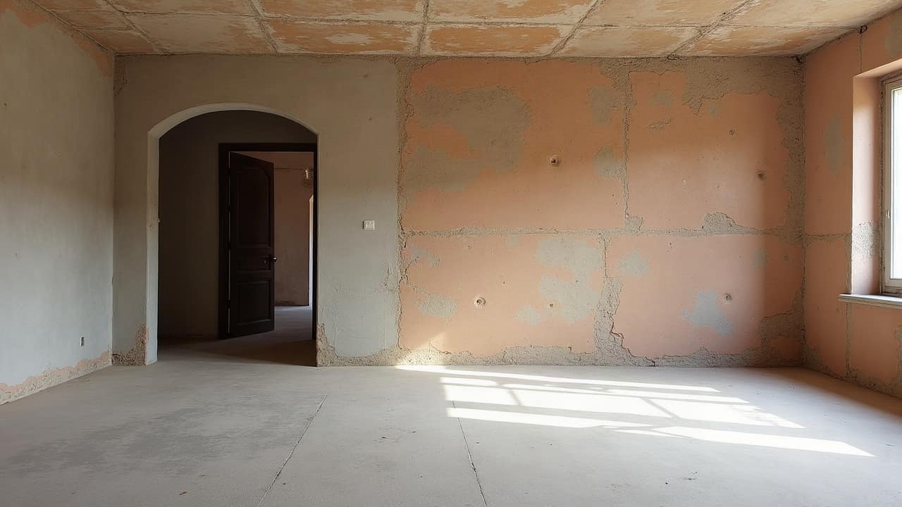 Plan de travail de cuisine en béton ciré clair dans une maison récente de lotissement à Plaisance-du-Touch