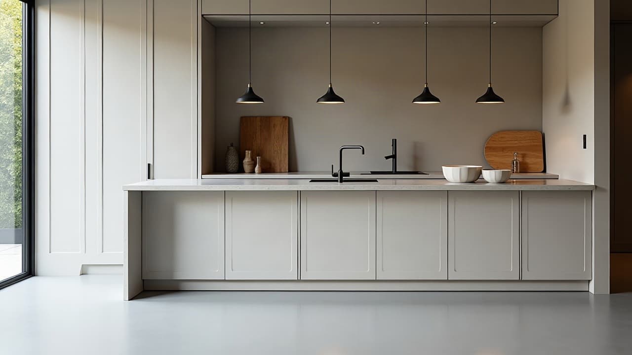 Plan de travail de cuisine en béton ciré avec zone évier traitée en continuité, cuisine toulousaine