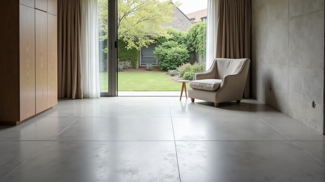 Séjour contemporain au sol en béton ciré gris