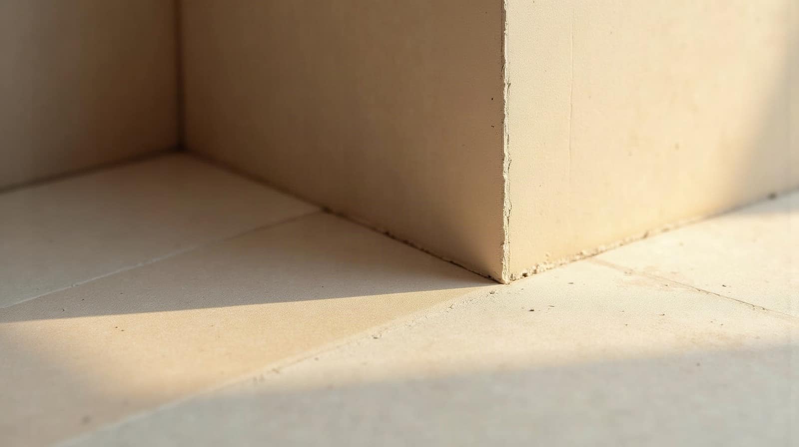 Détail d'un angle de mur et de sol en béton ciré dans un espace professionnel, sans personne ni enseigne visible